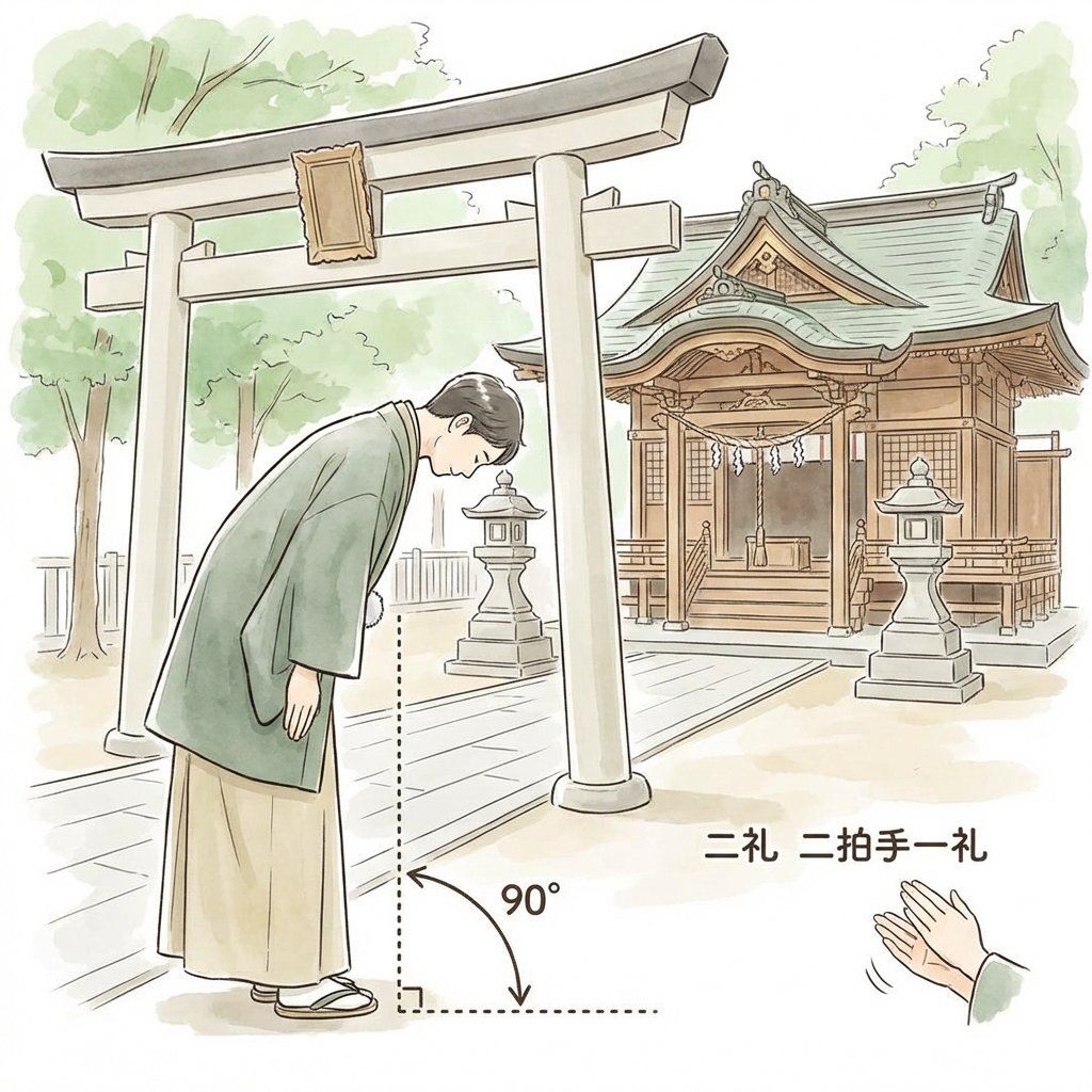 Proper bowing etiquette at Japanese shrine